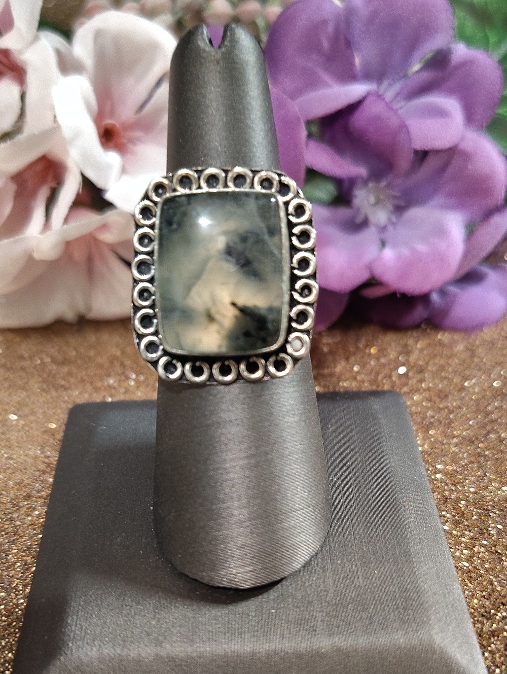 Prehnite Gemstone 925 Silver Ring - Size 7 1/4